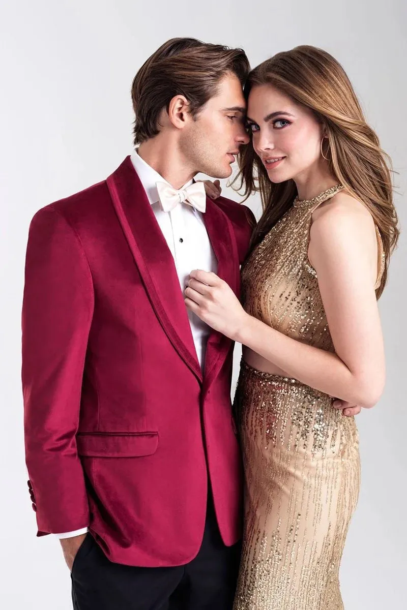 Velvet Blazer - Mens Blazer - Dinner Jacket "Venice" Ruby Red Velvet Dinner Jacket - Separates