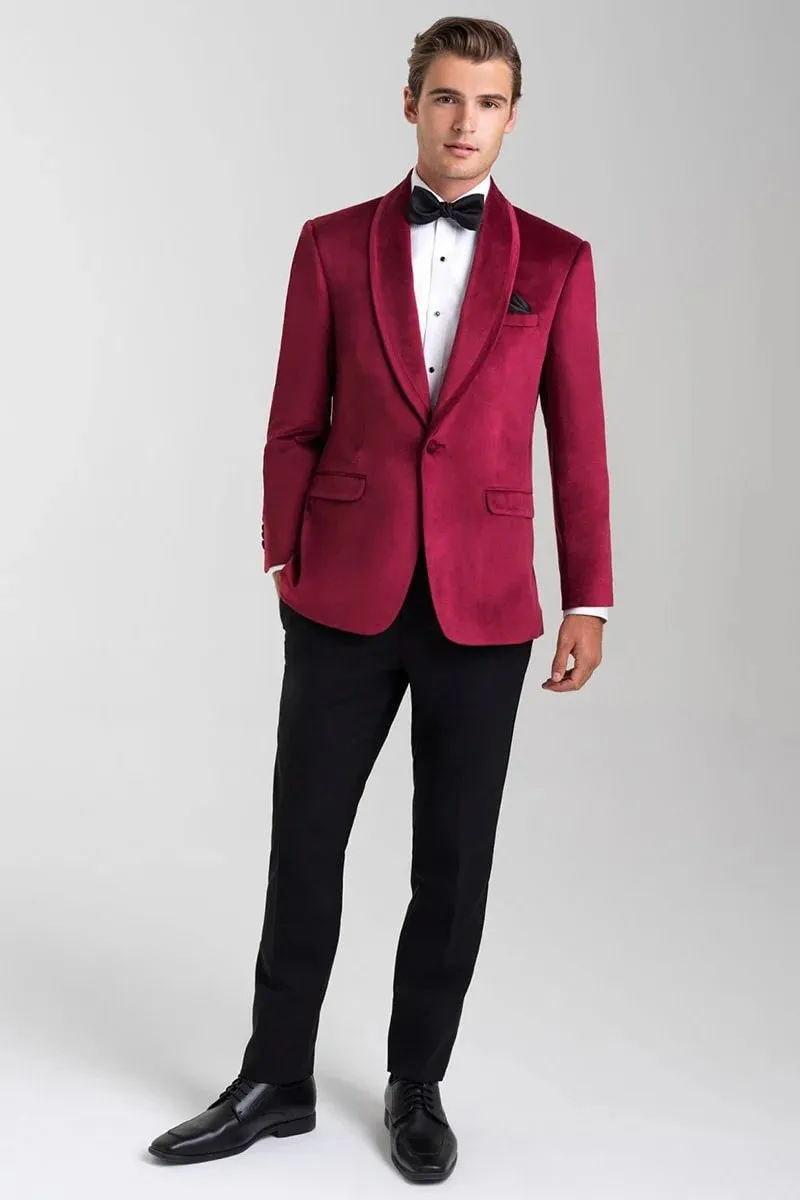 Velvet Blazer - Mens Blazer - Dinner Jacket "Venice" Ruby Red Velvet Dinner Jacket - Separates