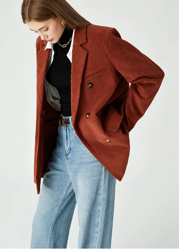 Velvet Double Breasted Relaxed Blazer