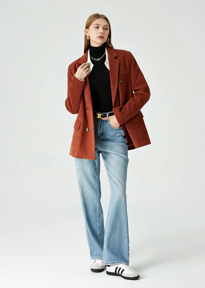 Velvet Double Breasted Relaxed Blazer