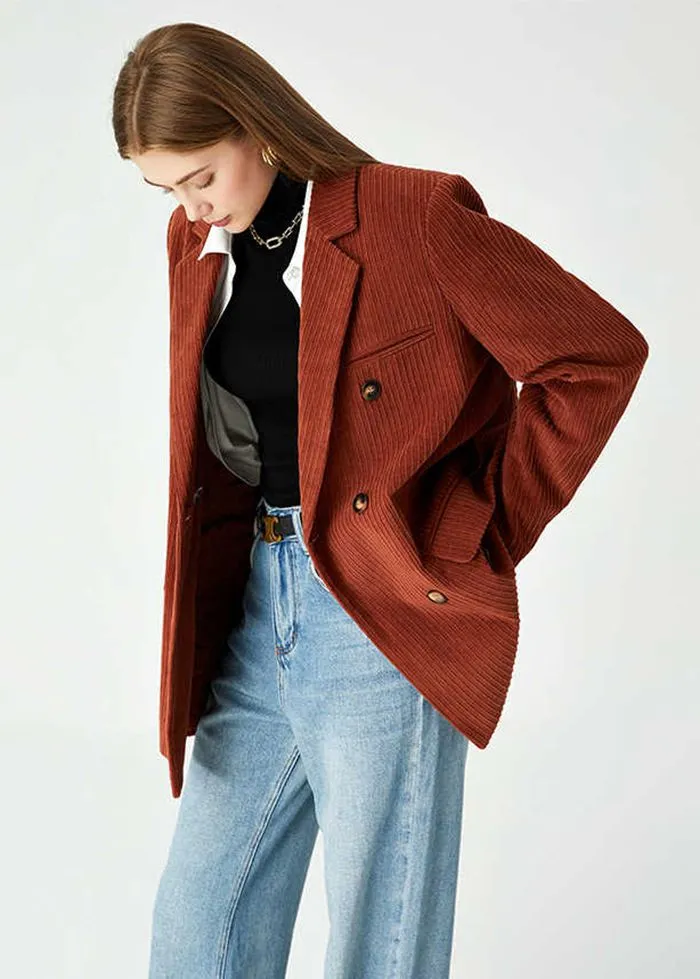 Velvet Double Breasted Relaxed Blazer