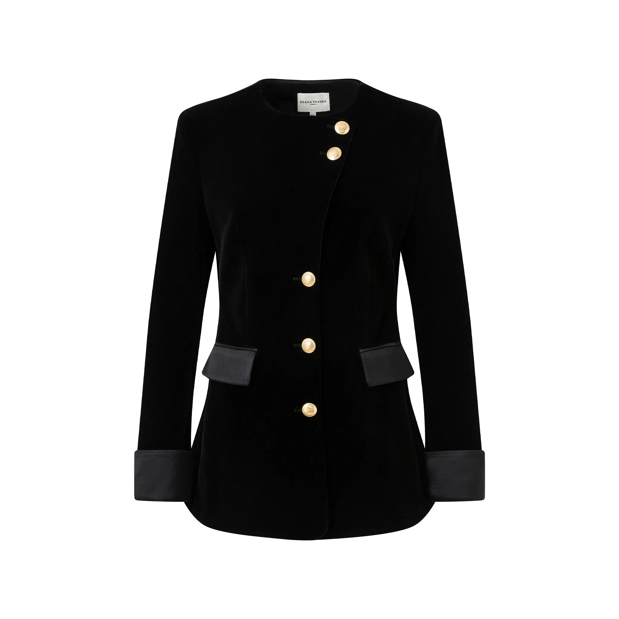 Velvet Slant Button Patchwork Blazer