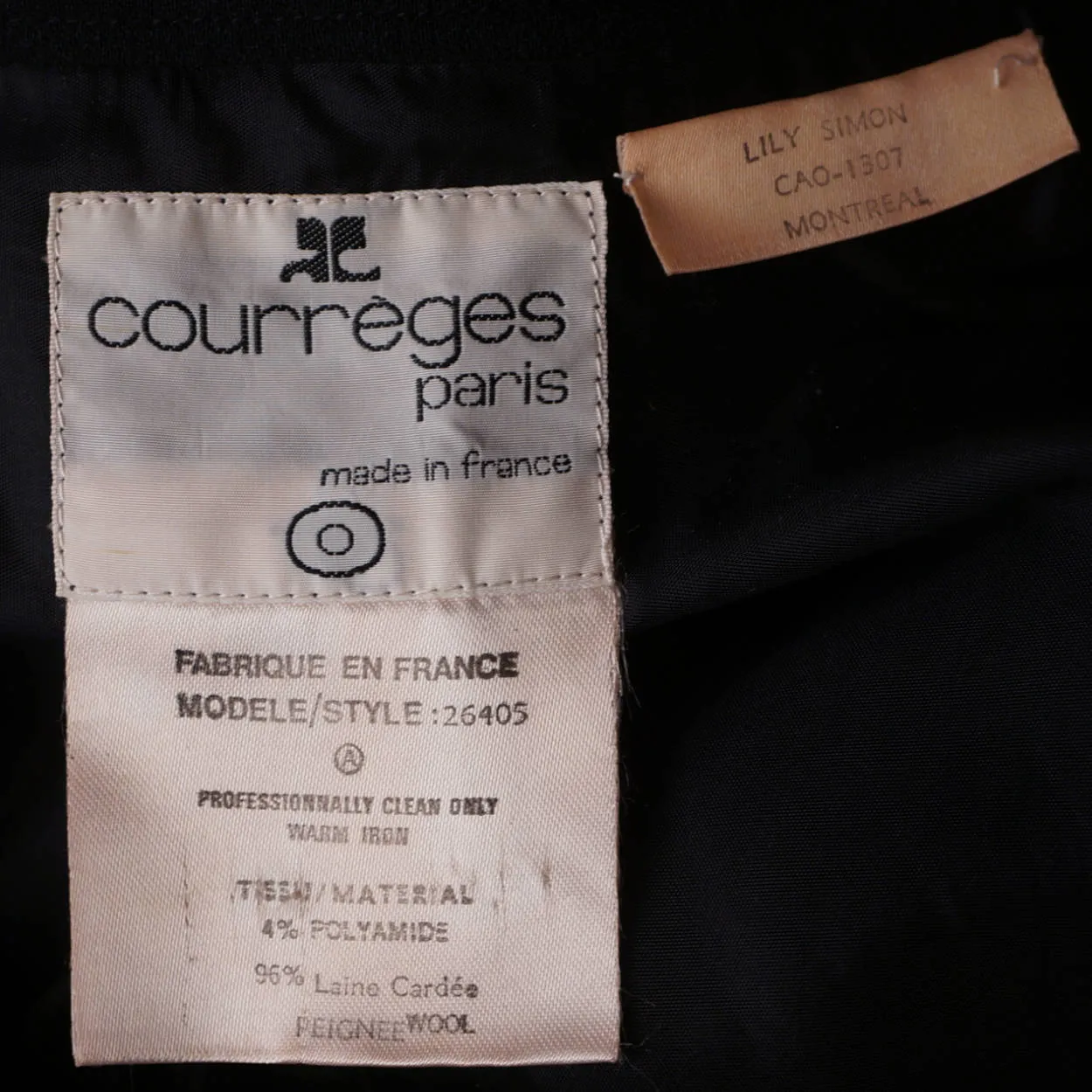 Vintage 1970s Courreges Skirt Black Wool Size 0 27” Waist