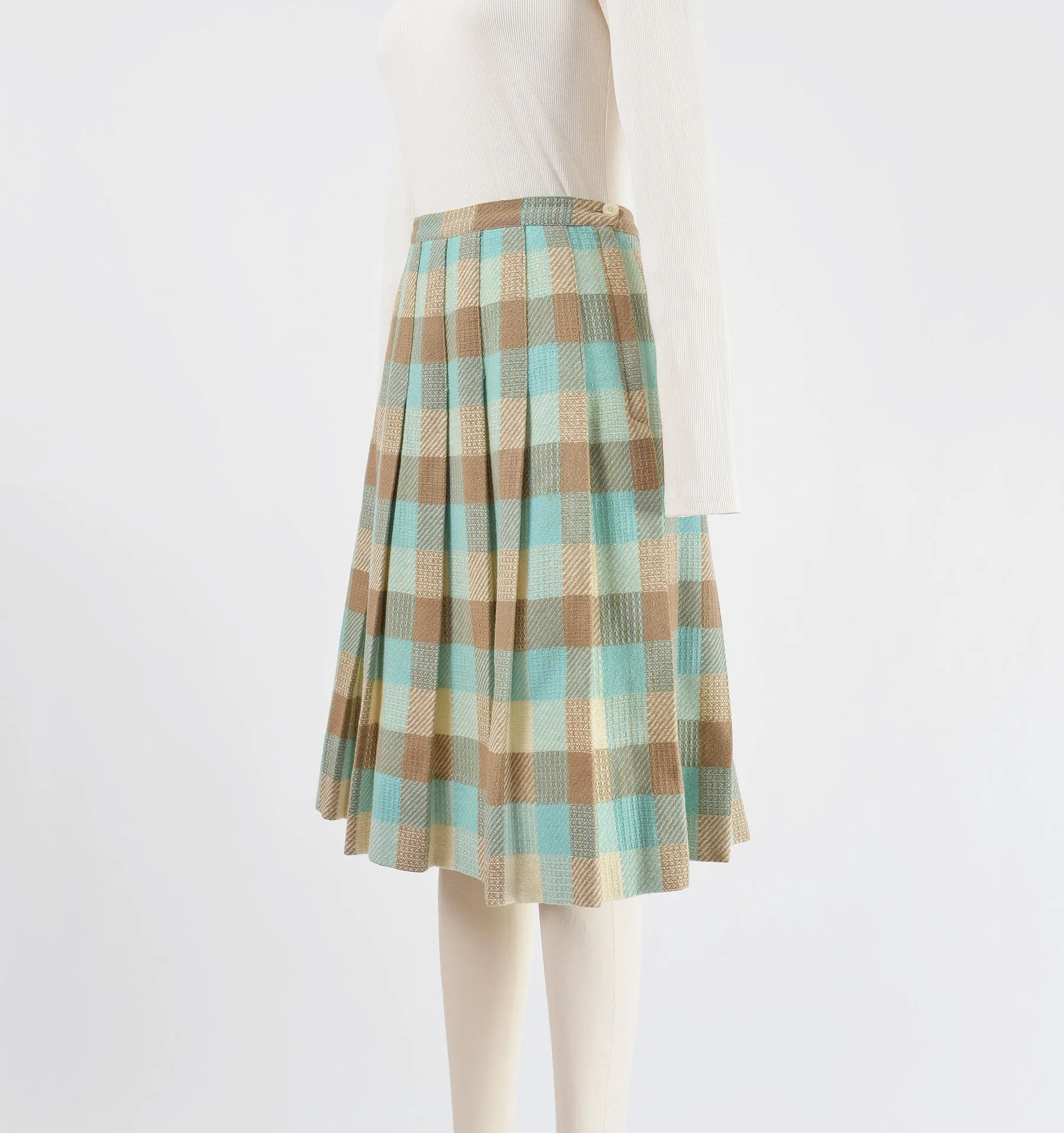 Vintage 50s Checkered Wool Knee Length Pleated Skirt size S