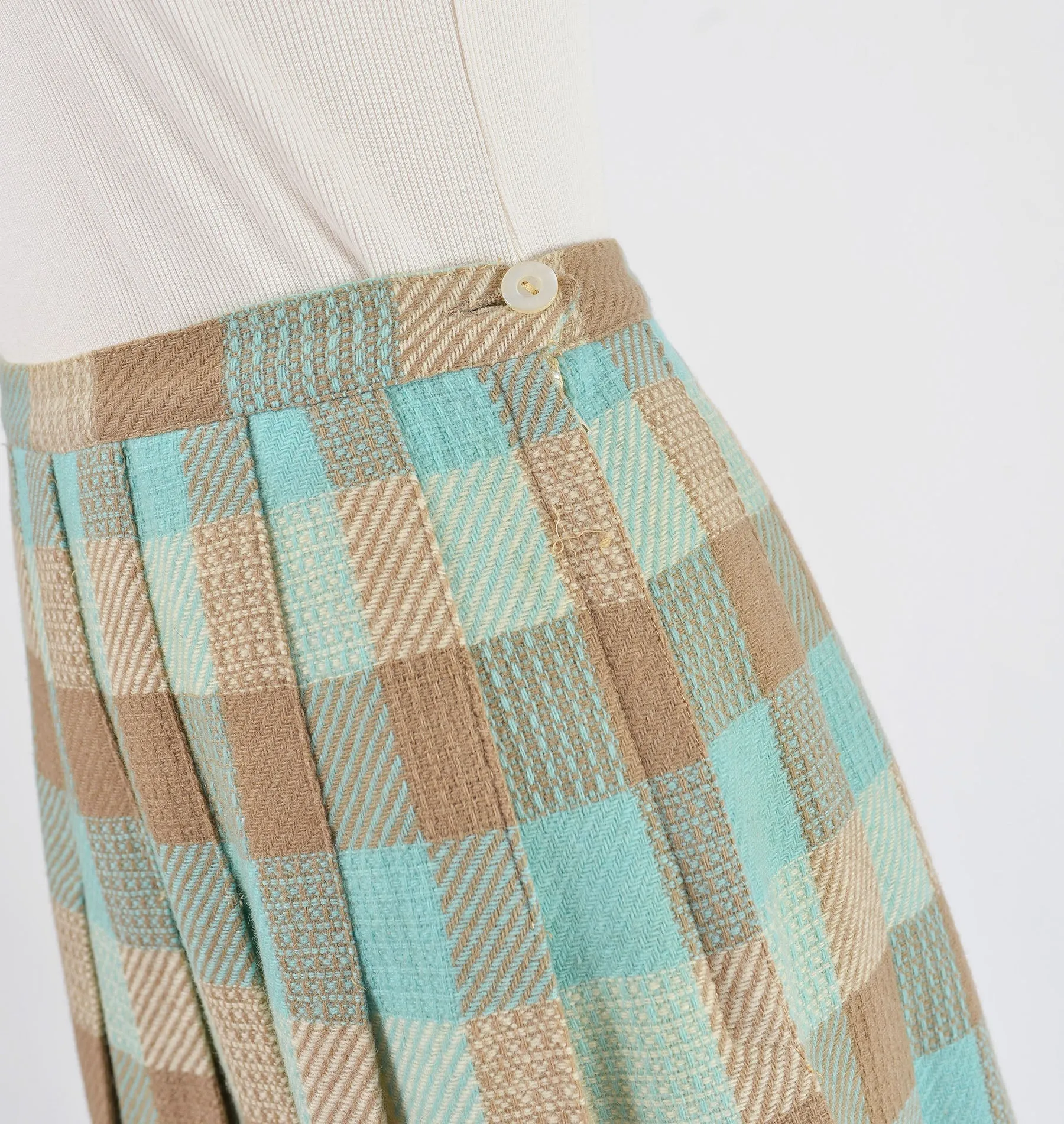 Vintage 50s Checkered Wool Knee Length Pleated Skirt size S