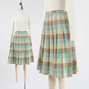 Vintage 50s Checkered Wool Knee Length Pleated Skirt size S