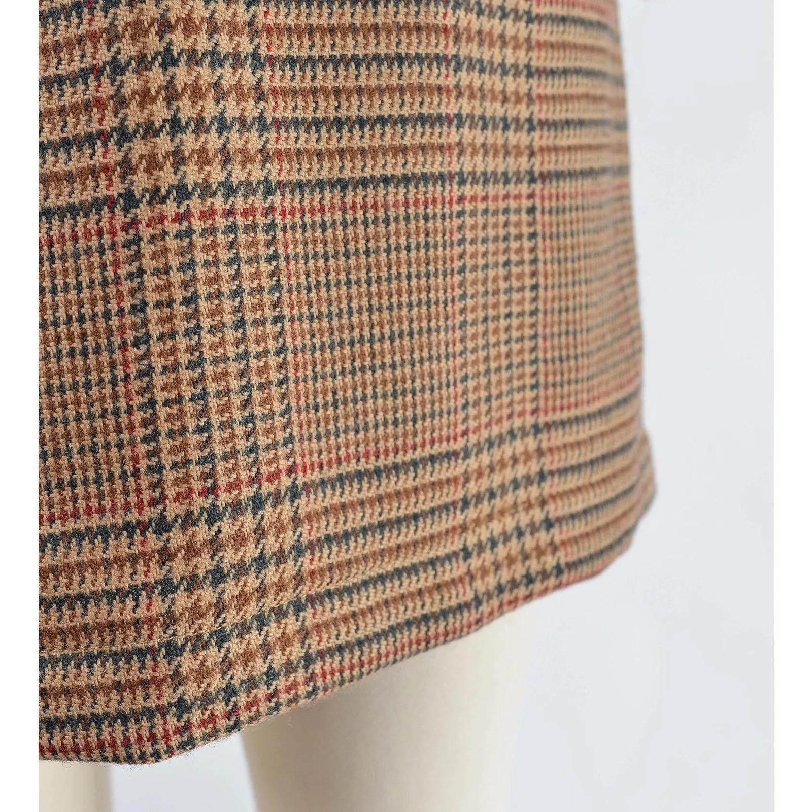 Vintage 80s Brown Plaid Wool Skirt High Waisted Pleated Front Mini Skirt with Pockets size M