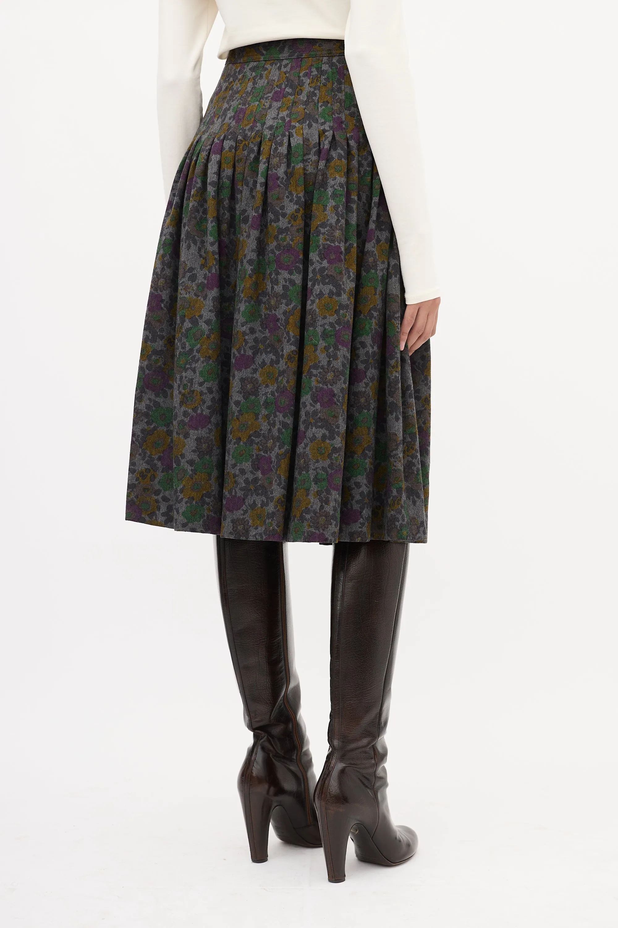 Vintage Dark Grey & Multi Wool Floral Skirt