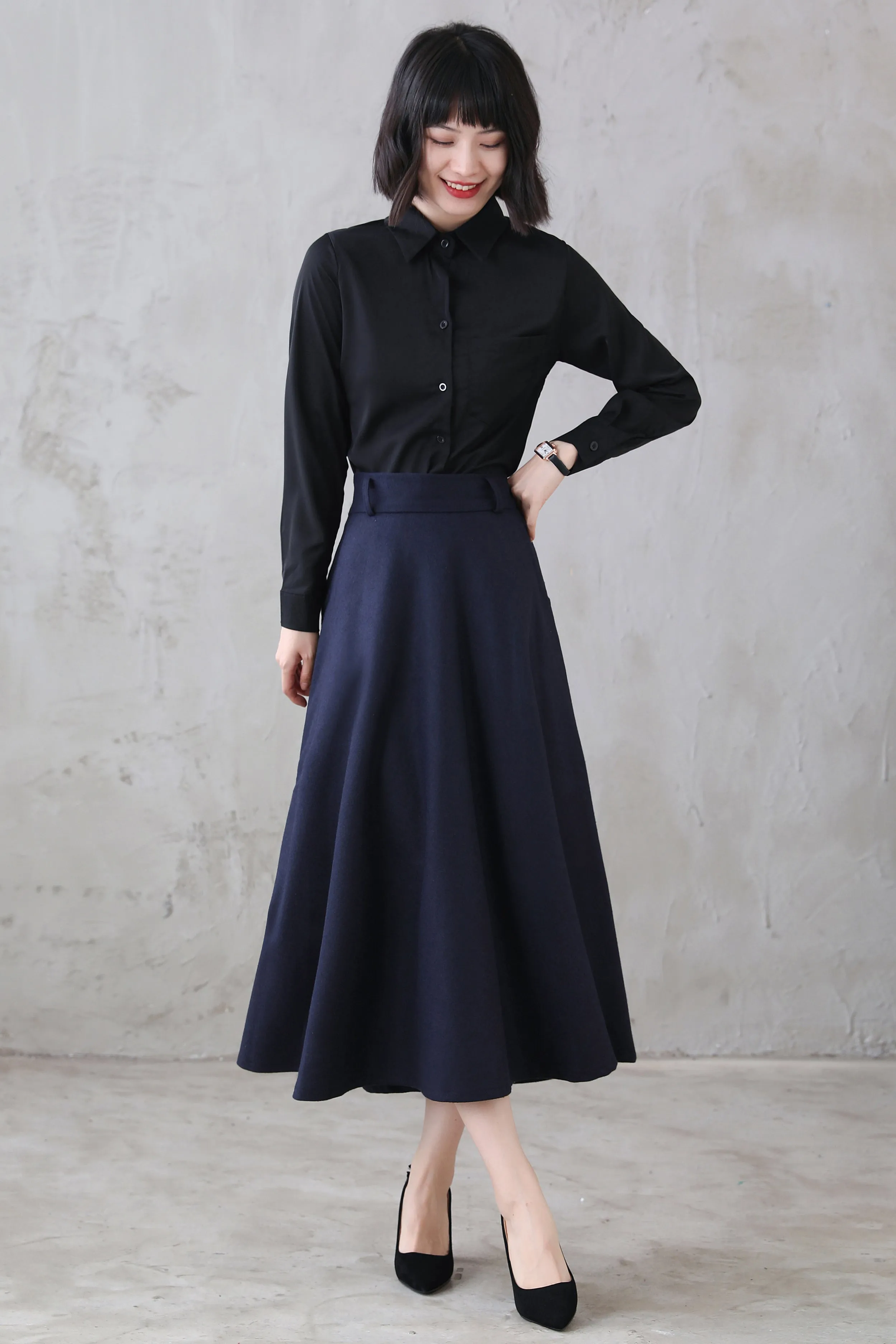 Vintage Inspired 1950s Midi Wool skirt 311801