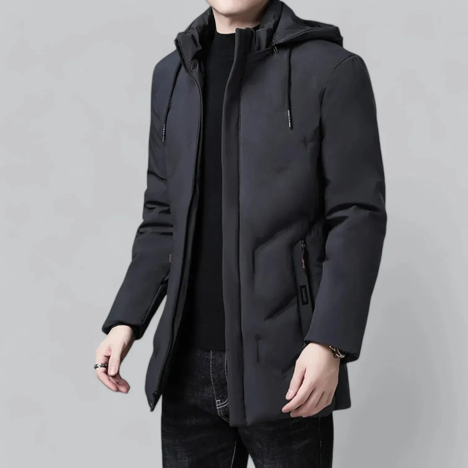 Warm Men's Quilted Coat with Adjustable Drawstrings