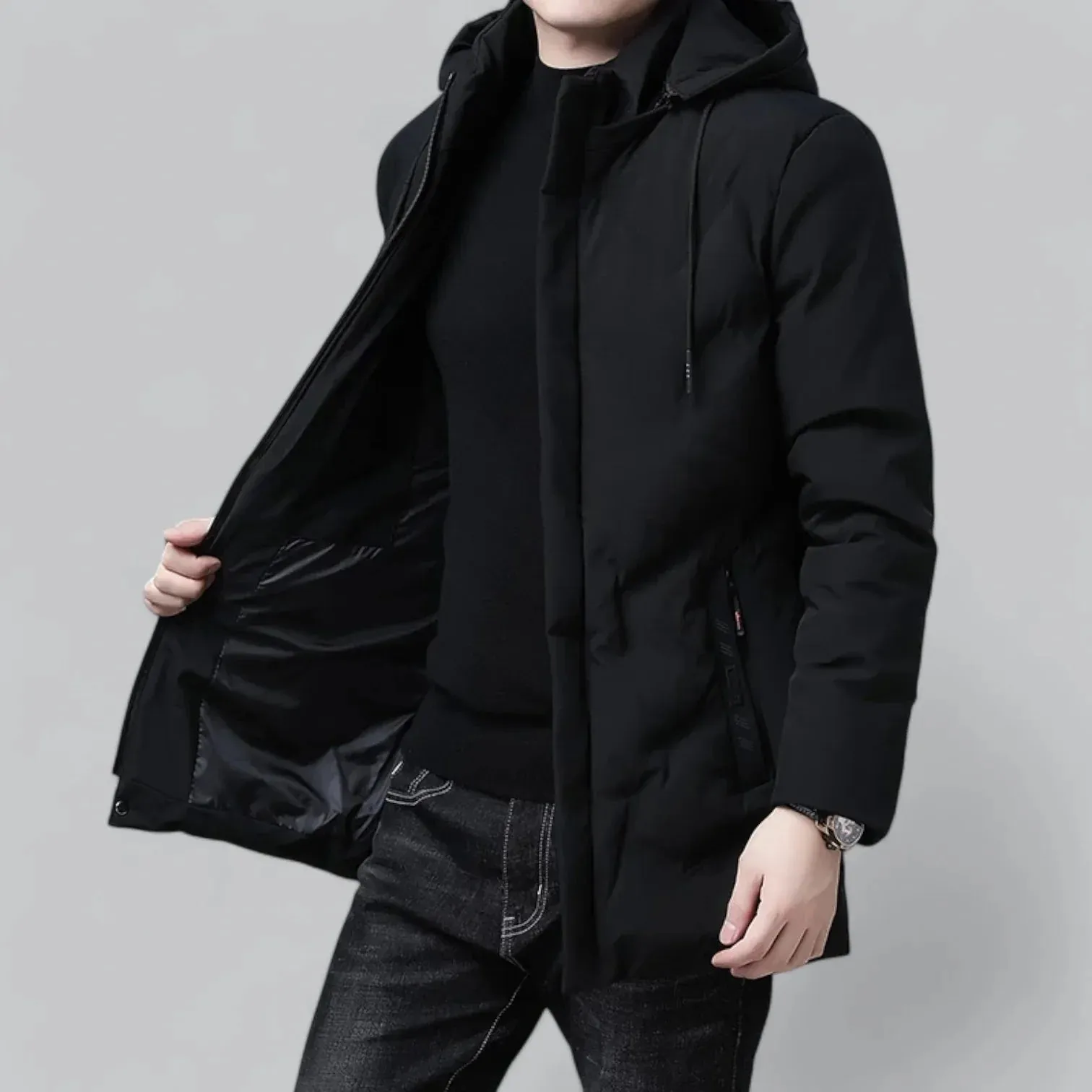 Warm Men's Quilted Coat with Adjustable Drawstrings