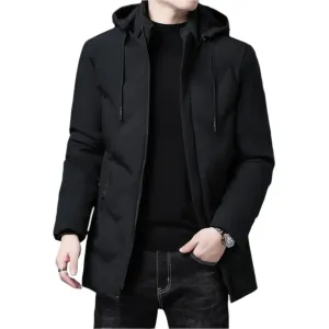 Warm Men's Quilted Coat with Adjustable Drawstrings