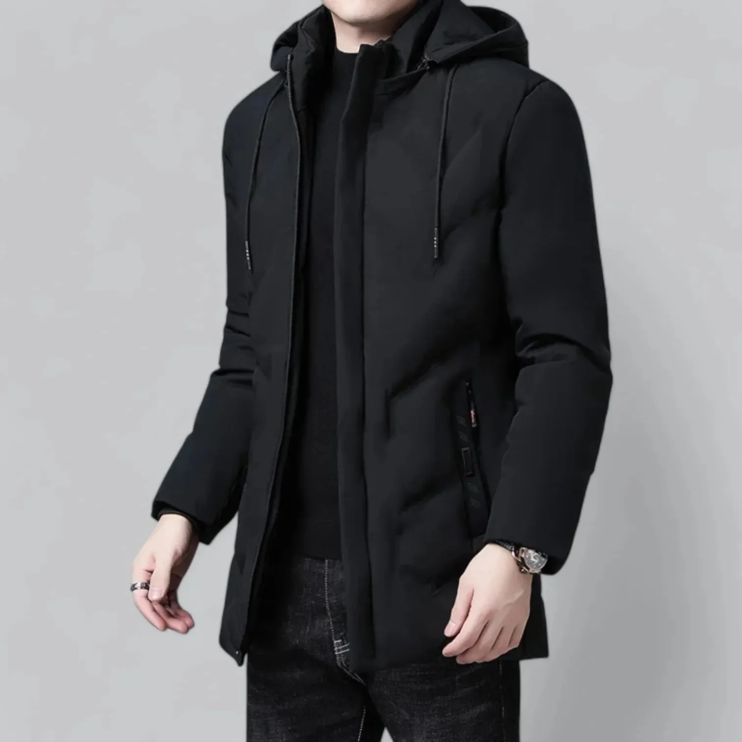 Warm Men's Quilted Coat with Adjustable Drawstrings