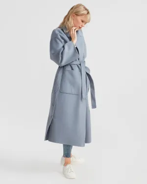 Wide Awake Split Hem Overcoat - Denim Blue