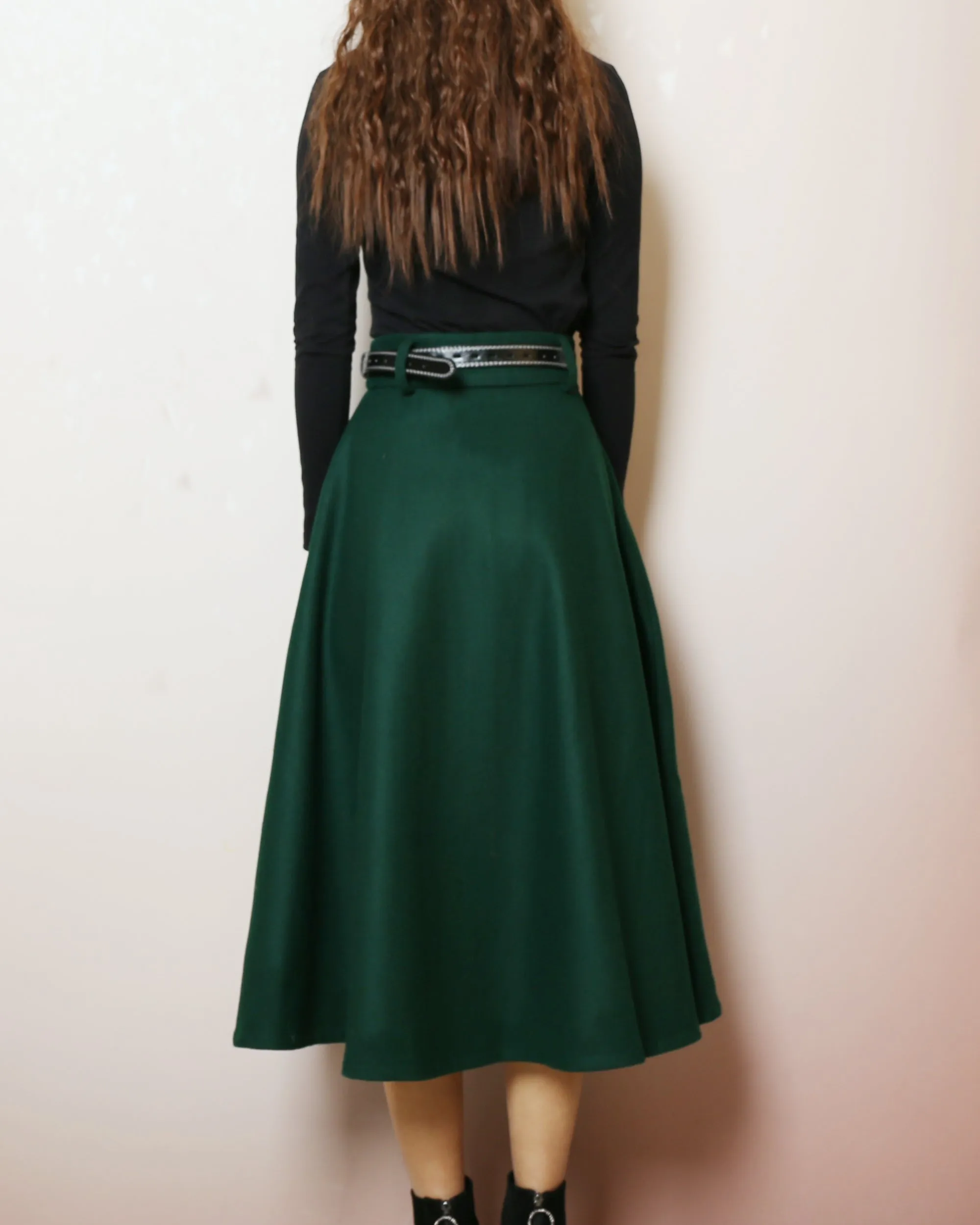 Winter skirt, Wool skirt with belt, custom made skirt, midi skirt, black skirt (Q2143)