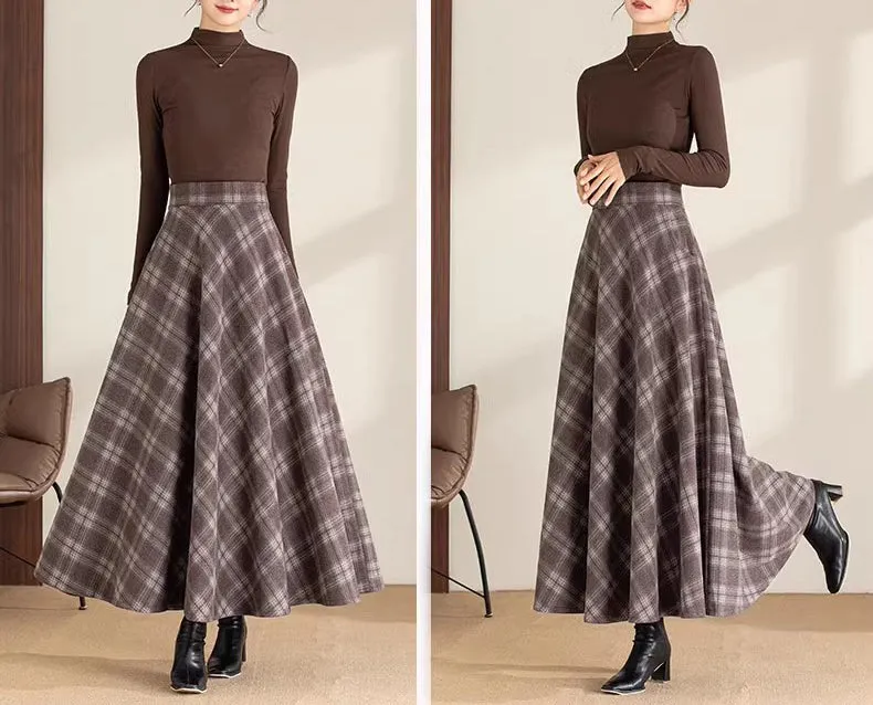 Winter skirt/Maxi skirt/Plaid skirt/Wool skirt/a-line skirt/long skirt/elastic waist skirt/skirt with pockets A0081