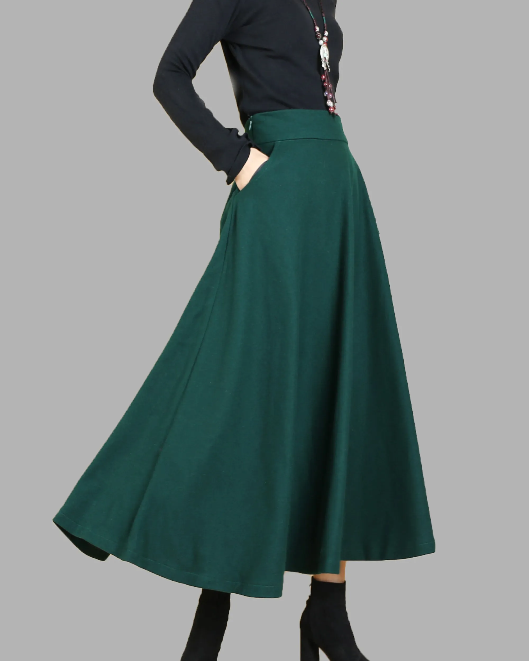 Women maxi skirt/wool skirt/flared skirt/winter skirt/ankle length skirt(Q1806)