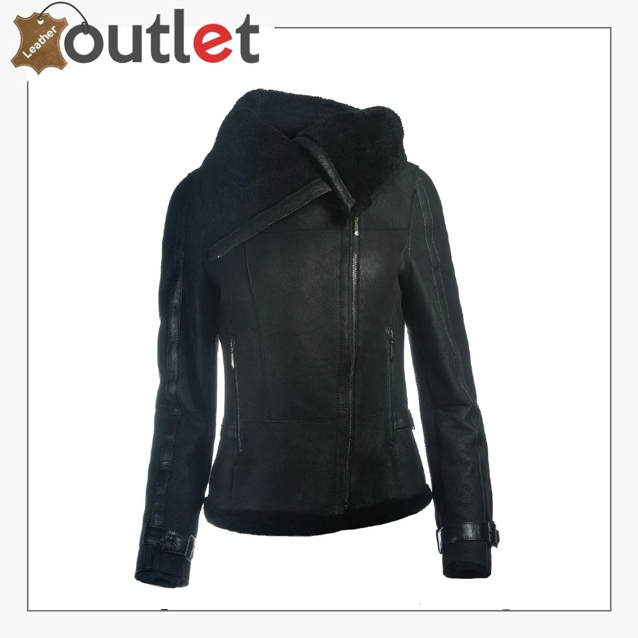 Women Sheepskin Oversized Collar Jacket