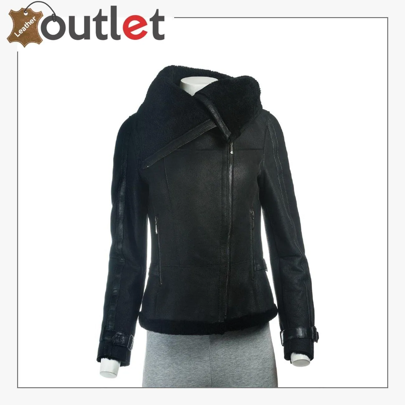 Women Sheepskin Oversized Collar Jacket