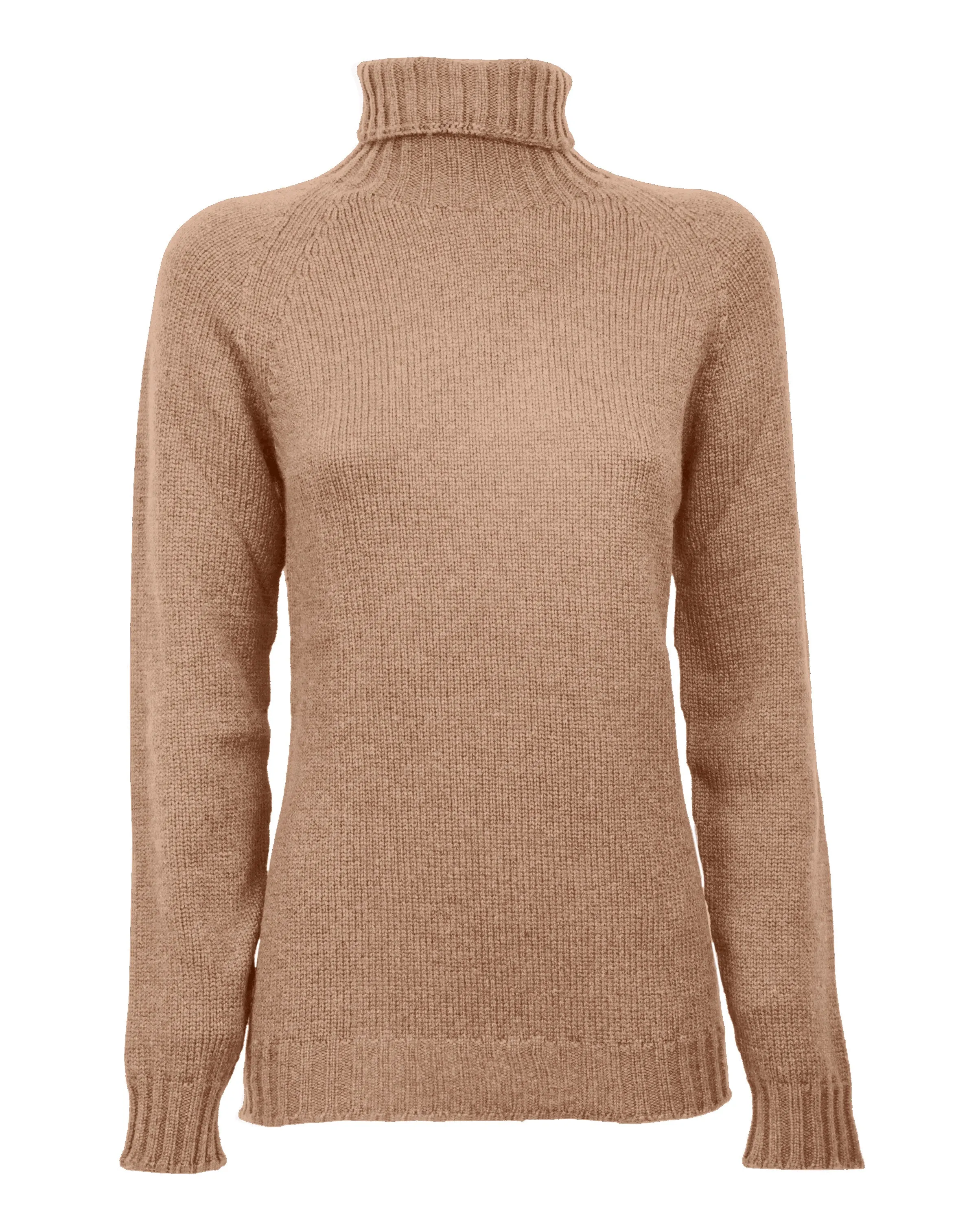 Women's Cashmere Raglan Sleeve Turtleneck Sweater Camel