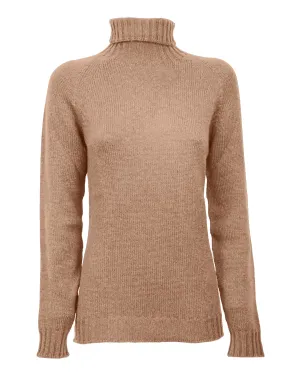 Women's Cashmere Raglan Sleeve Turtleneck Sweater Camel