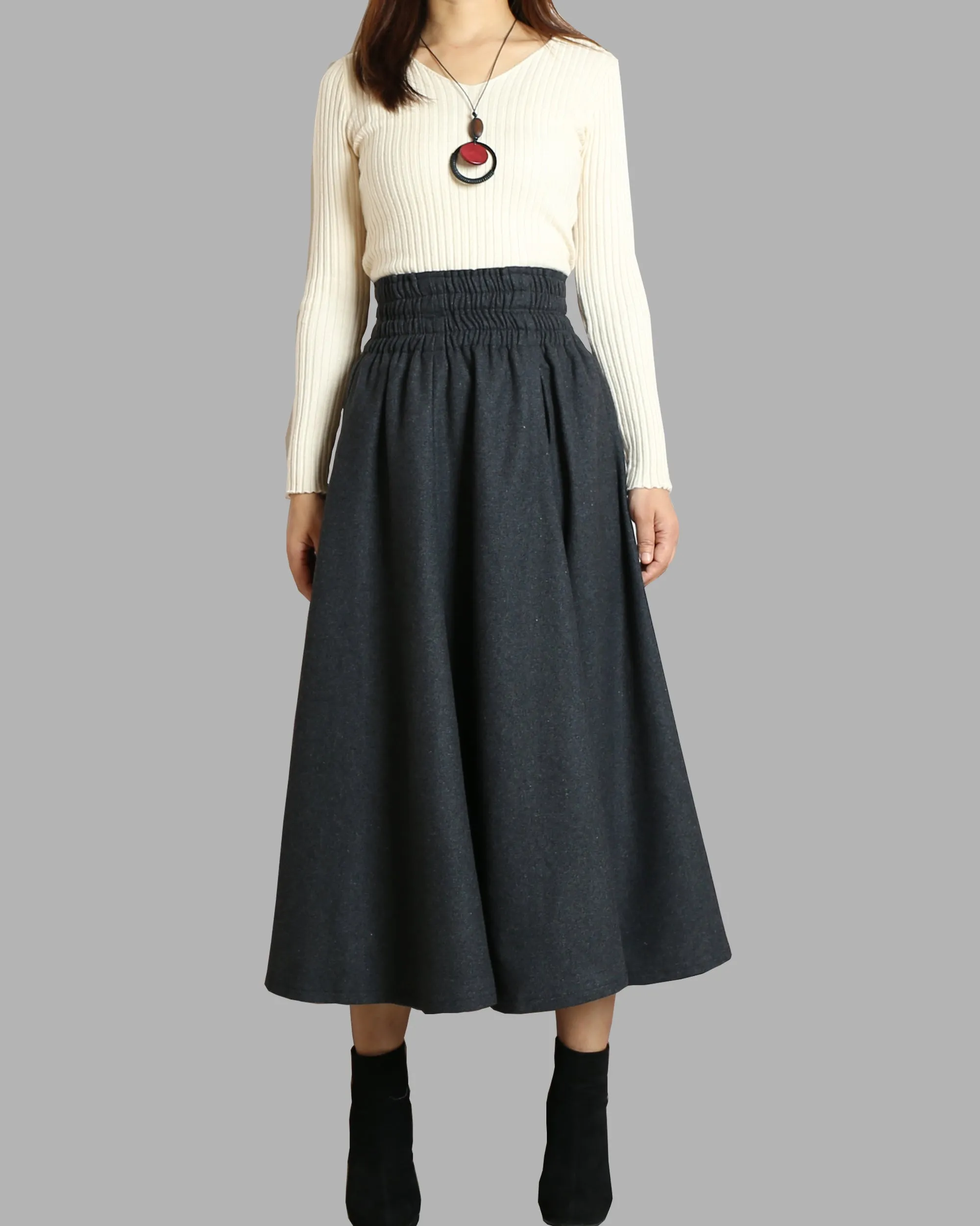 Women's elastic waist skirt/winter skirt/wool skirt/flared skirt/maxi skirt/ankle length skirt(Q1099)