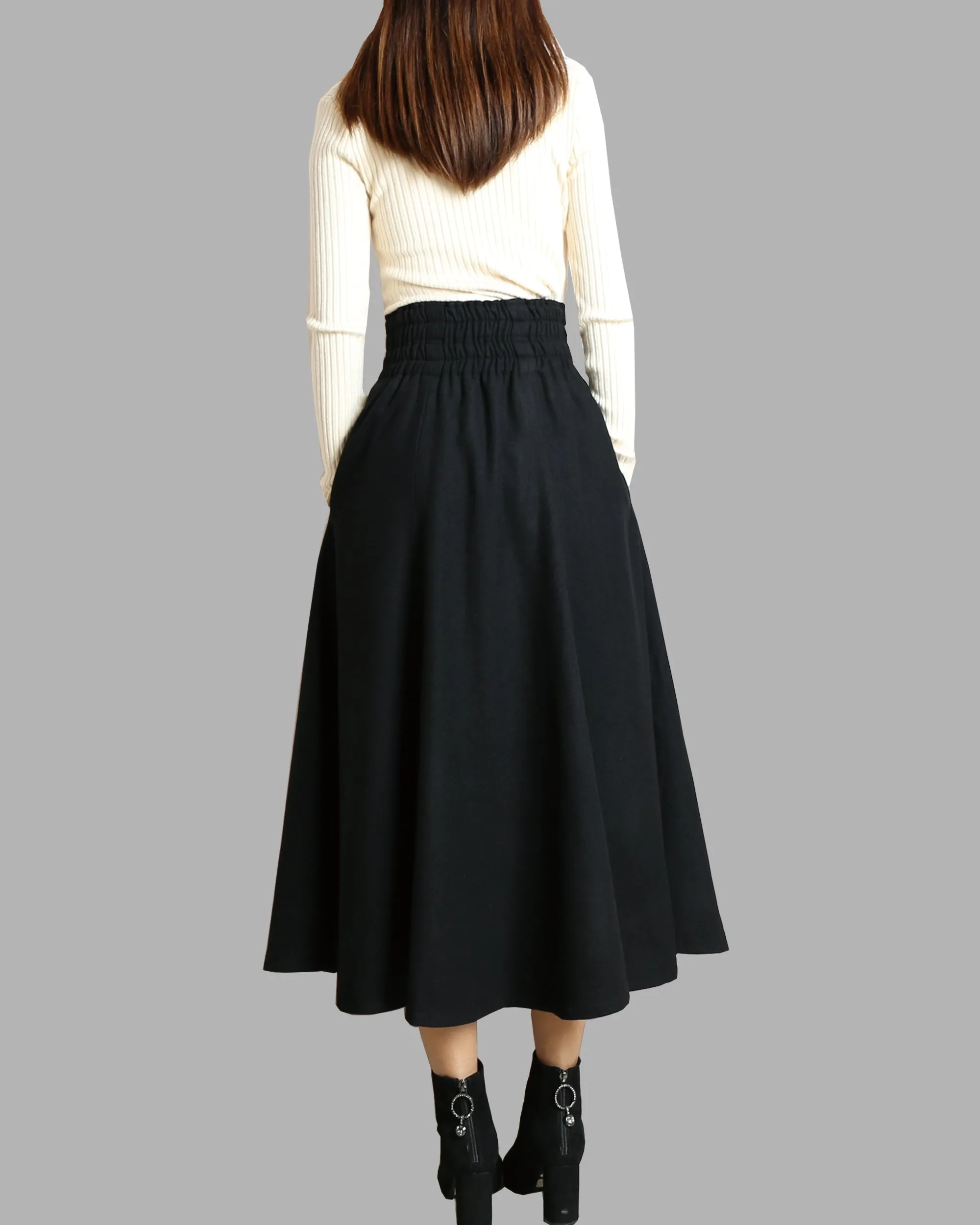 Women's elastic waist skirt/winter skirt/wool skirt/flared skirt/maxi skirt/ankle length skirt(Q1099)