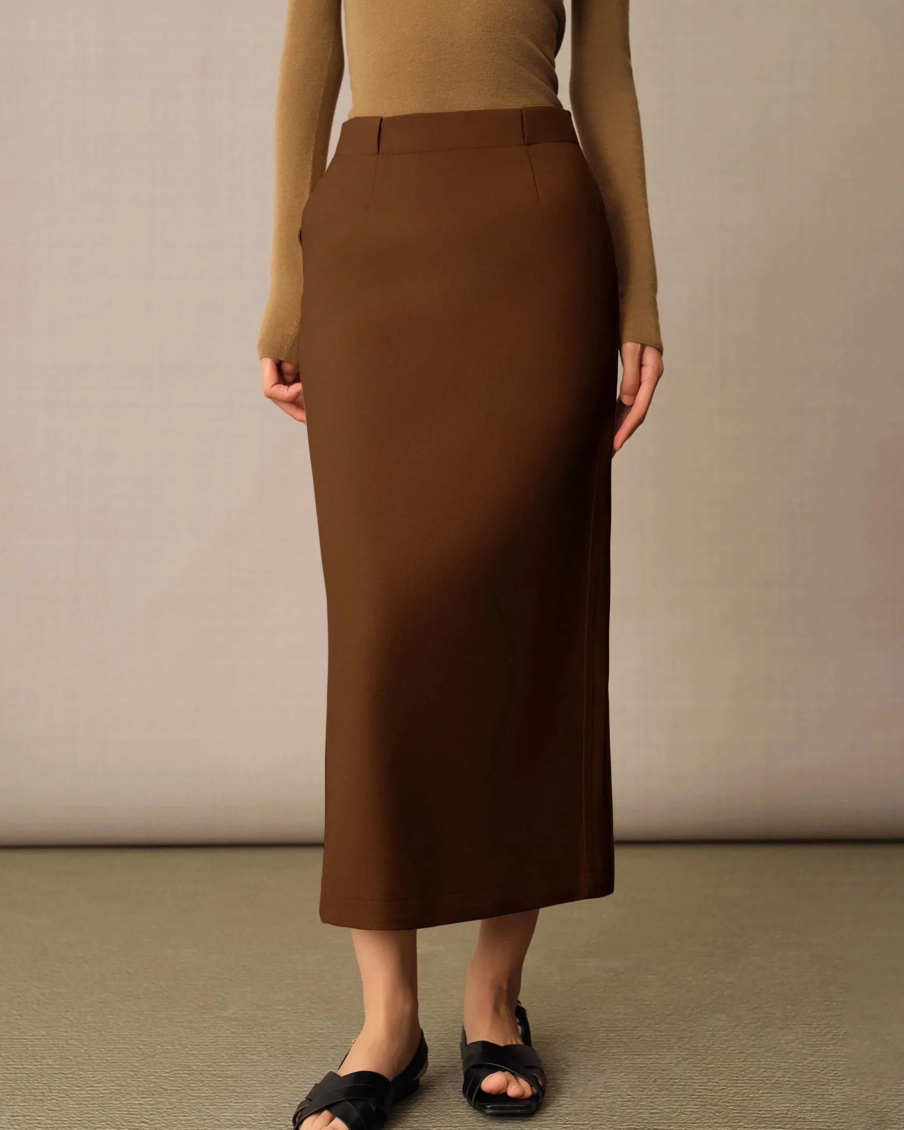 Womens Long Wool Pencil Skirt High Waist