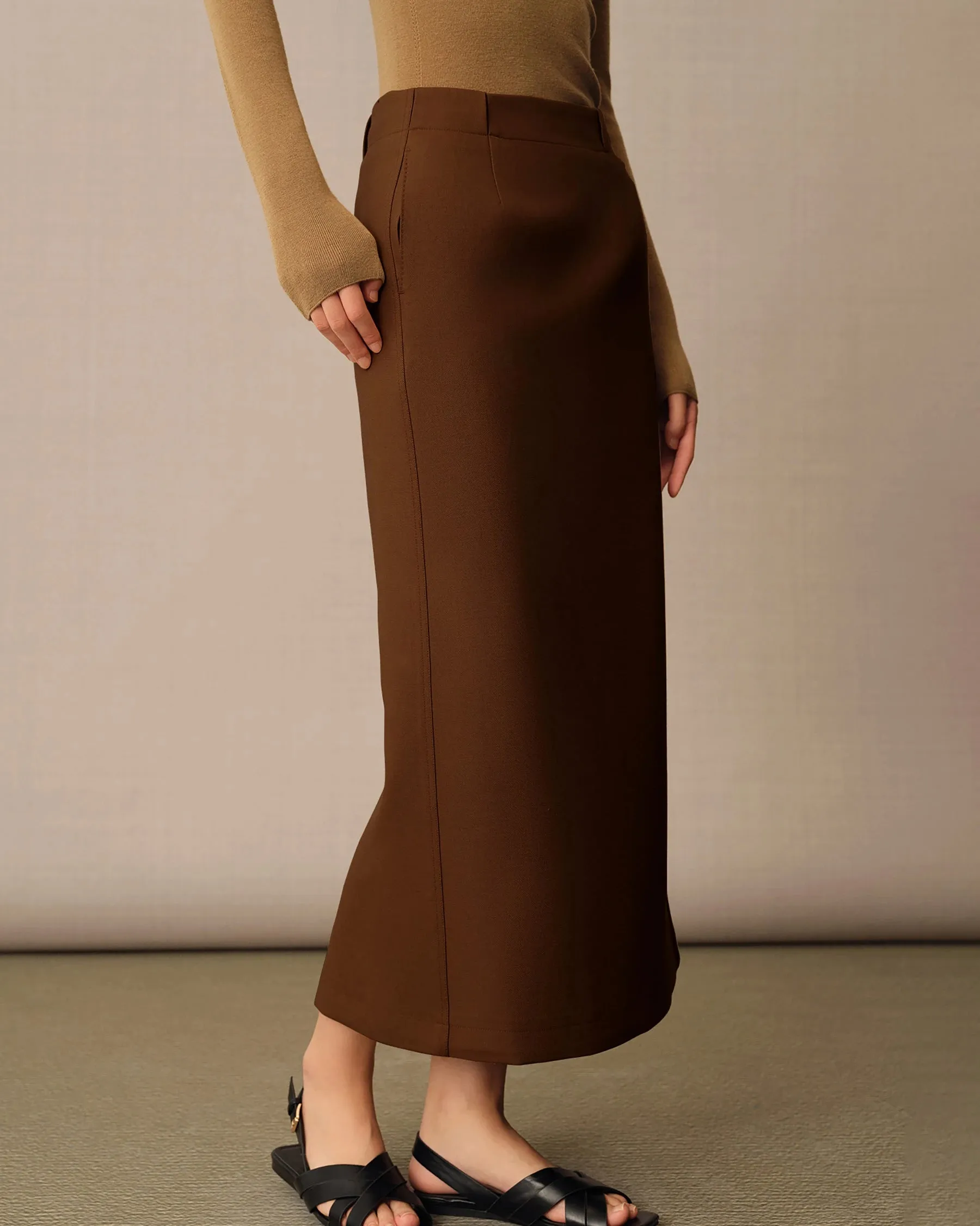 Womens Long Wool Pencil Skirt High Waist