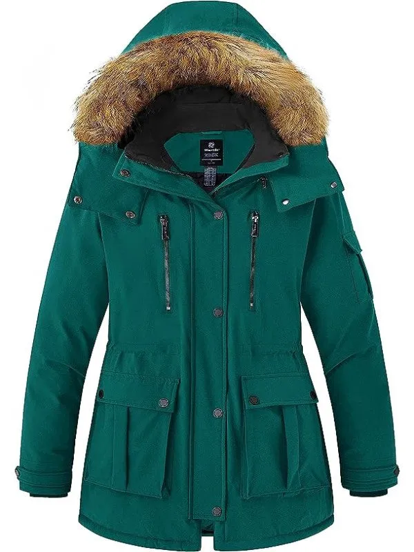 Women's Plus Size Puffer Jacket Warm Winter Parka Coat with Removable Fur Hood WD