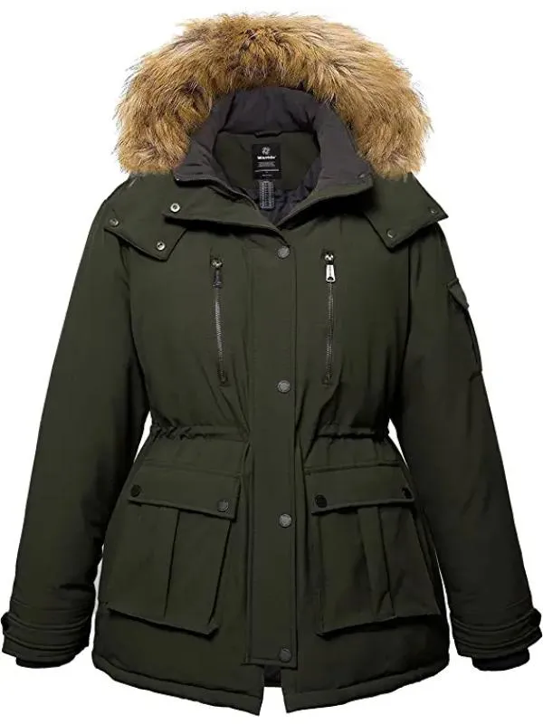 Women's Plus Size Puffer Jacket Warm Winter Parka Coat with Removable Fur Hood WD