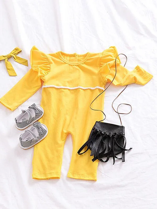 Yellow Long Sleeve Overall Baby Girls Jumpsuit