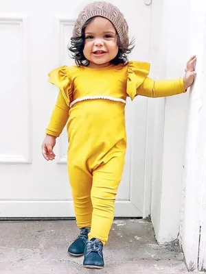 Yellow Long Sleeve Overall Baby Girls Jumpsuit