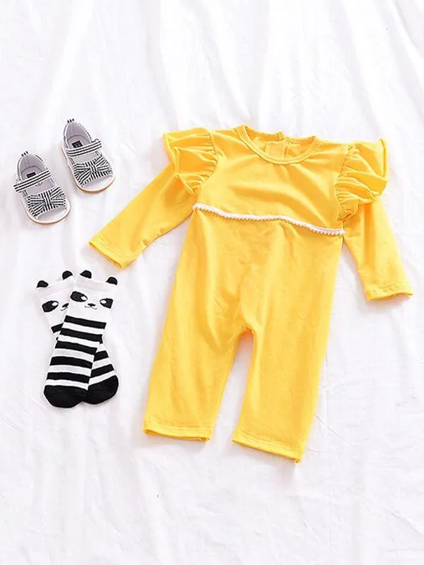 Yellow Long Sleeve Overall Baby Girls Jumpsuit