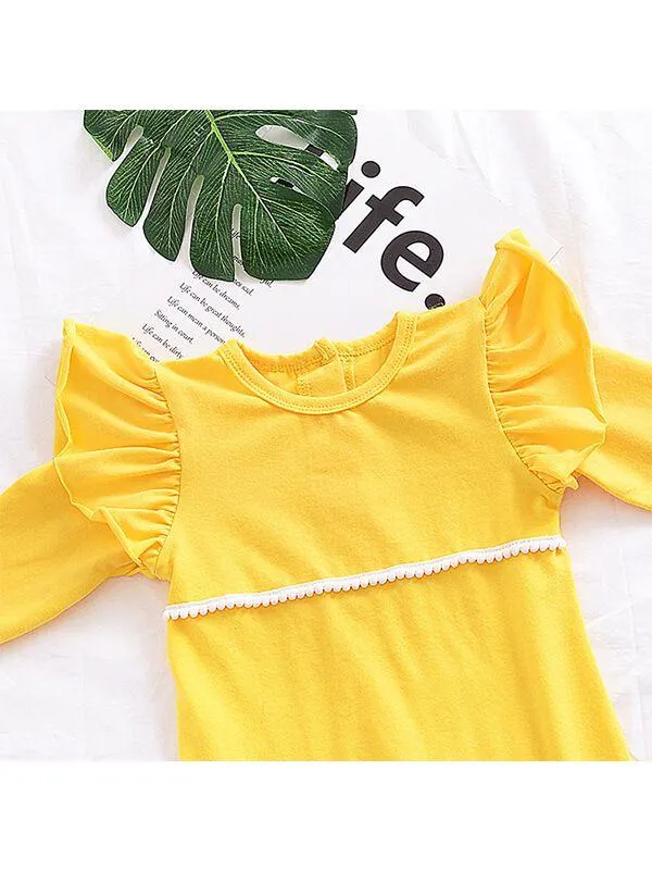 Yellow Long Sleeve Overall Baby Girls Jumpsuit